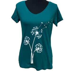 Hand Printed Upcycled Large Dandelion Make a Wish 100% Cotton Short Sleeve Tee